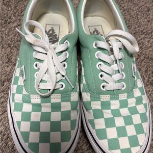 Vans Mint Green and White Checkered Sneakers